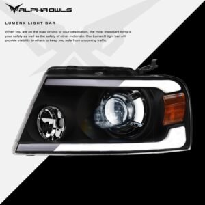 Alpha Owls 2006-2008 Lincoln Mark-LT LMX Series LED Projector Headlights (LED Projector Black housing w/ LumenX Light Bar) - Image 4
