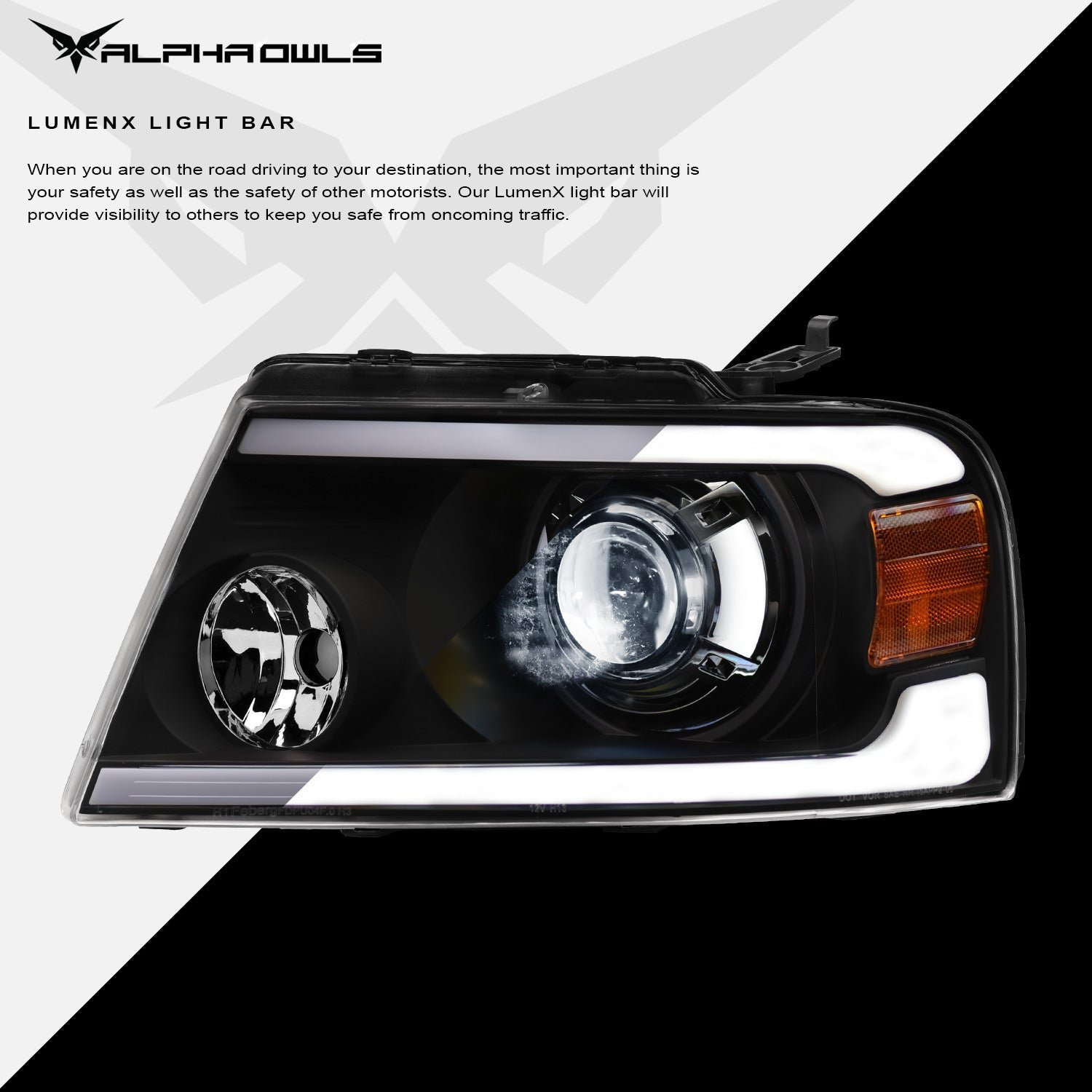 Alpha Owls 2006-2008 Lincoln Mark-LT LMX Series LED Projector Headlights (LED Projector Black housing w/ LumenX Light Bar) - Image 4