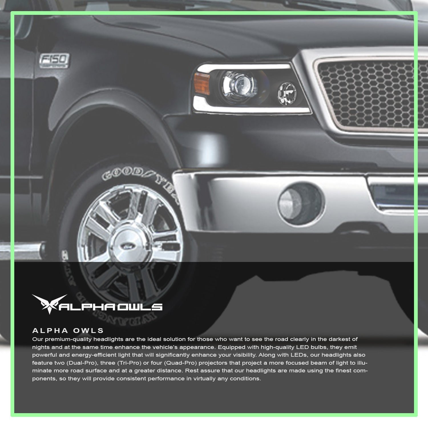 Alpha Owls 2006-2008 Lincoln Mark-LT LMX Series LED Projector Headlights (LED Projector Black housing w/ LumenX Light Bar) - Image 7