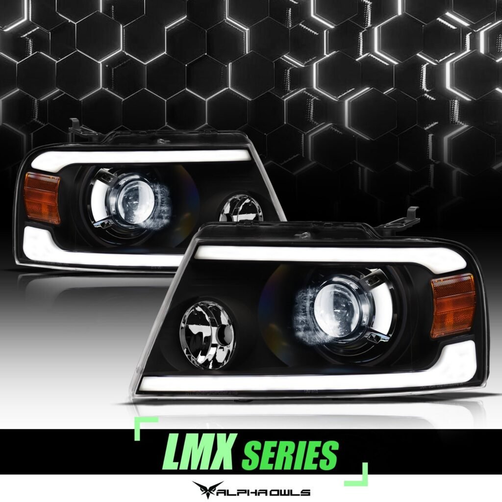 Alpha Owls 2006-2008 Lincoln Mark-LT LMX Series LED Projector Headlights (LED Projector Black housing w/ LumenX Light Bar)
