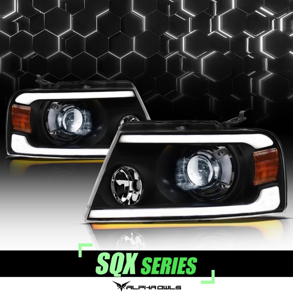 Alpha Owls 2006-2008 Lincoln Mark-LT SQX Series LED Projector Headlights (LED Projector Black housing w/ Sequential Signal/LumenX Light Bar)