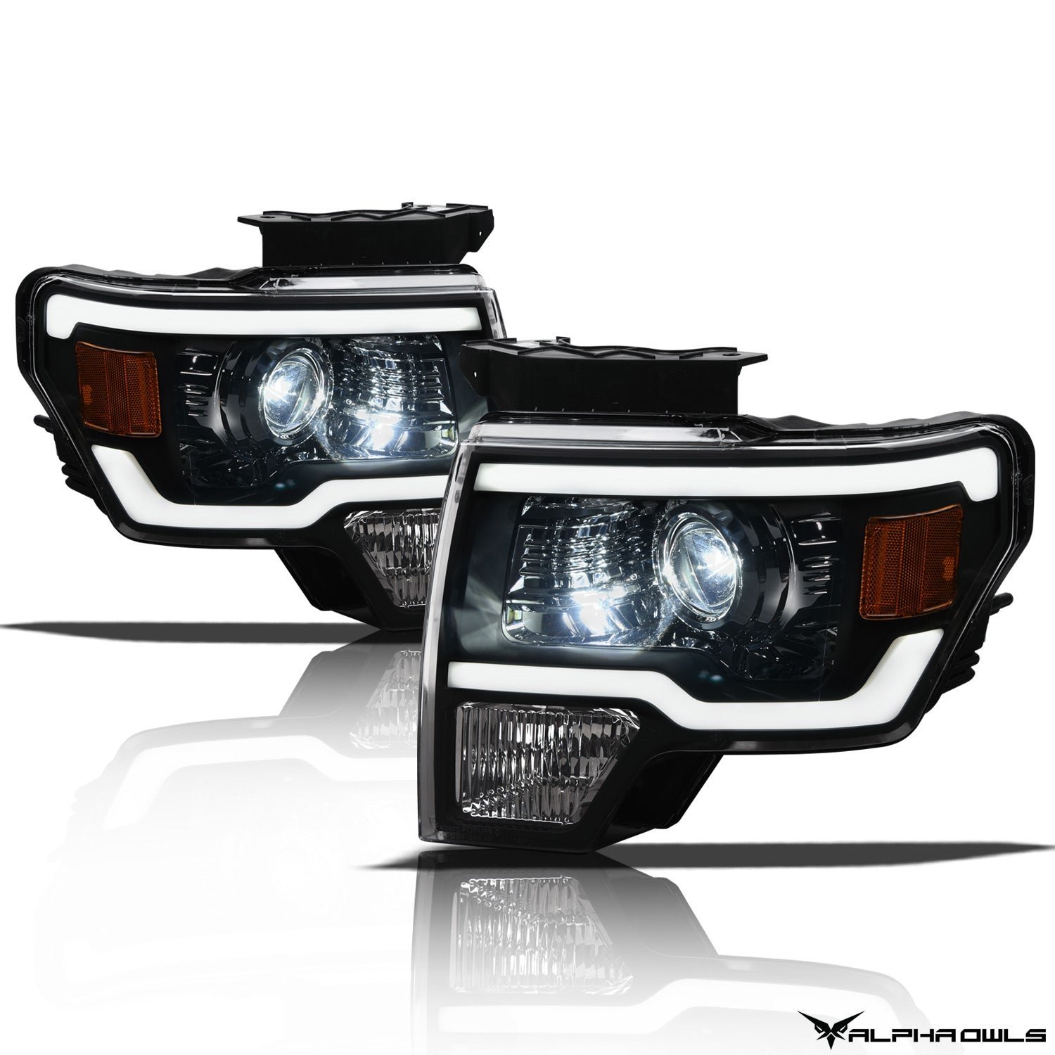 Alpha Owls 2009-2014 Ford F-150 (Excl. Models w/ factory Xenon) LMX Series LED Projector Headlights (LED Projector Black housing w/ LumenX Light Bar) - Image 2