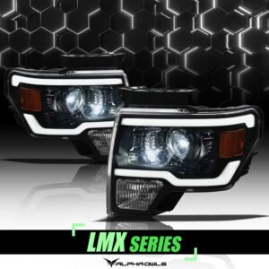 Alpha Owls 2009-2014 Ford F-150 (Excl. Models w/ factory Xenon) LMX Series LED Projector Headlights (LED Projector Black housing w/ LumenX Light Bar) - Image 1