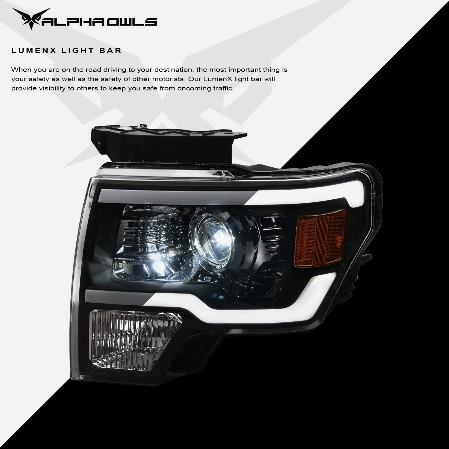 Alpha Owls 2009-2014 Ford F-150 (Excl. Models w/ factory Xenon) LMX Series LED Projector Headlights (LED Projector Black housing w/ LumenX Light Bar) - Image 4