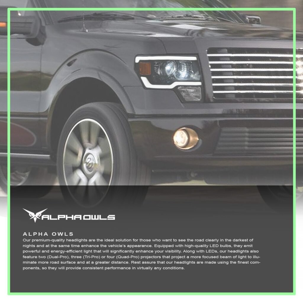 Alpha Owls 2009-2014 Ford F-150 (Excl. Models w/ factory Xenon) LMX Series LED Projector Headlights (LED Projector Black housing w/ LumenX Light Bar)