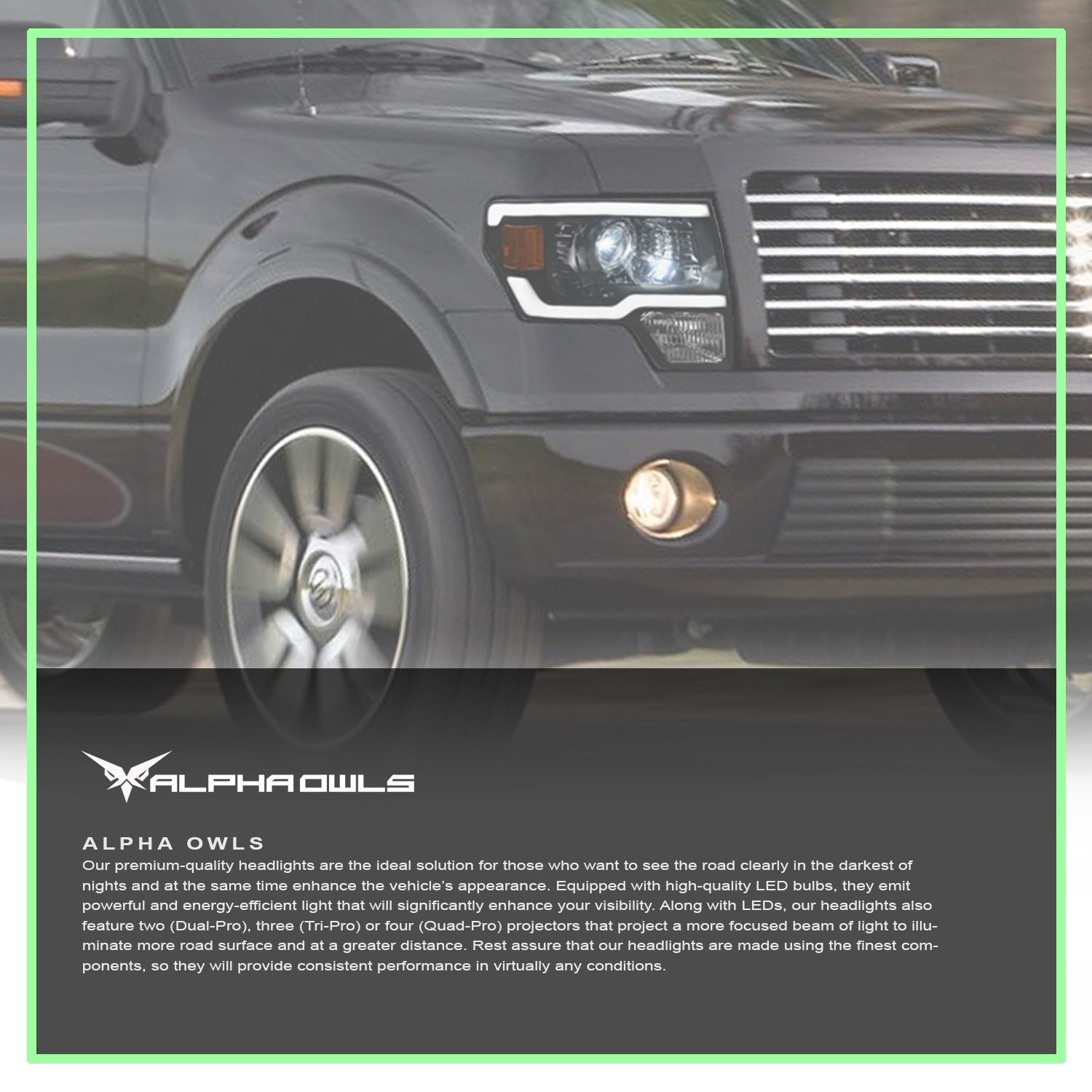 Alpha Owls 2009-2014 Ford F-150 (Excl. Models w/ factory Xenon) LMX Series LED Projector Headlights (LED Projector Black housing w/ LumenX Light Bar) - Image 7