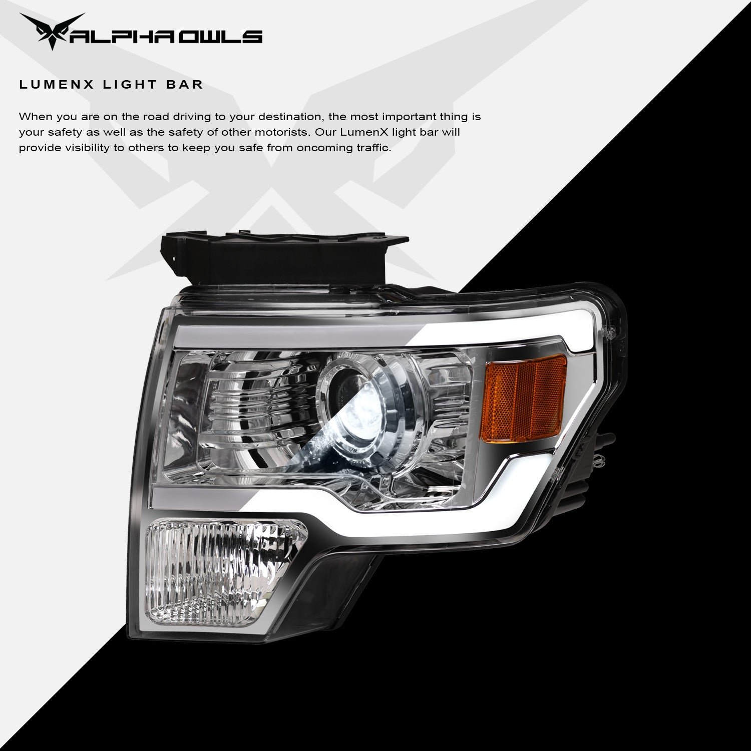 Alpha Owls 2009-2014 Ford F-150 (Excl. Models w/ factory Xenon) LMX Series LED Projector Headlights (LED Projector Chrome housing w/ LumenX Light Bar) - Image 4