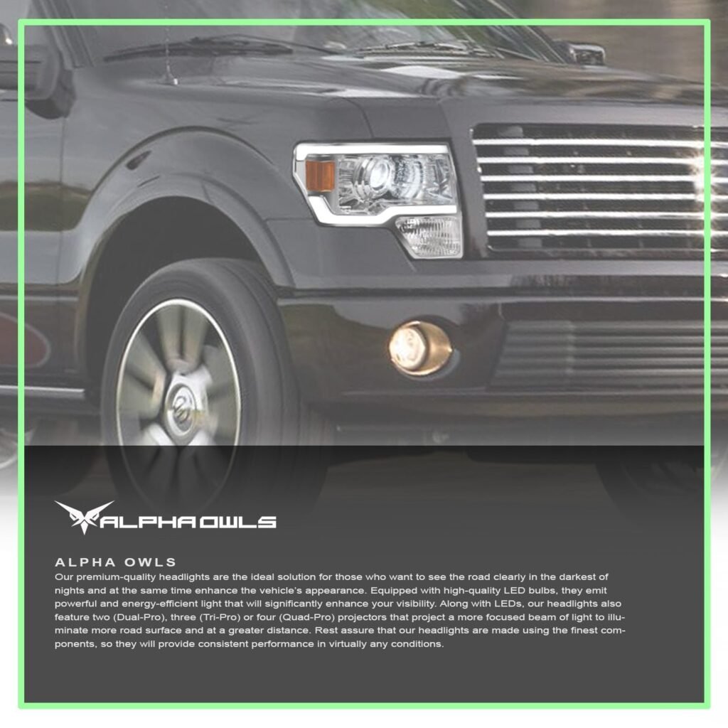 Alpha Owls 2009-2014 Ford F-150 (Excl. Models w/ factory Xenon) LMX Series LED Projector Headlights (LED Projector Chrome housing w/ LumenX Light Bar)