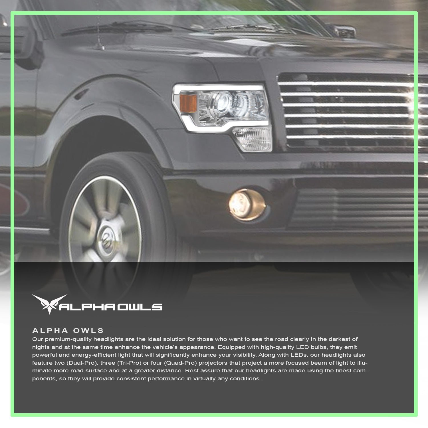 Alpha Owls 2009-2014 Ford F-150 (Excl. Models w/ factory Xenon) LMX Series LED Projector Headlights (LED Projector Chrome housing w/ LumenX Light Bar) - Image 7