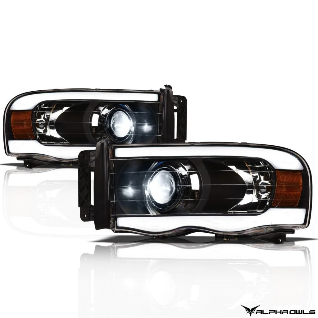 Alpha Owls 2003-2005 Dodge Ram 2500/3500 LMX Series LED Projector Headlights (LED Projector Black housing w/ LumenX Light Bar)