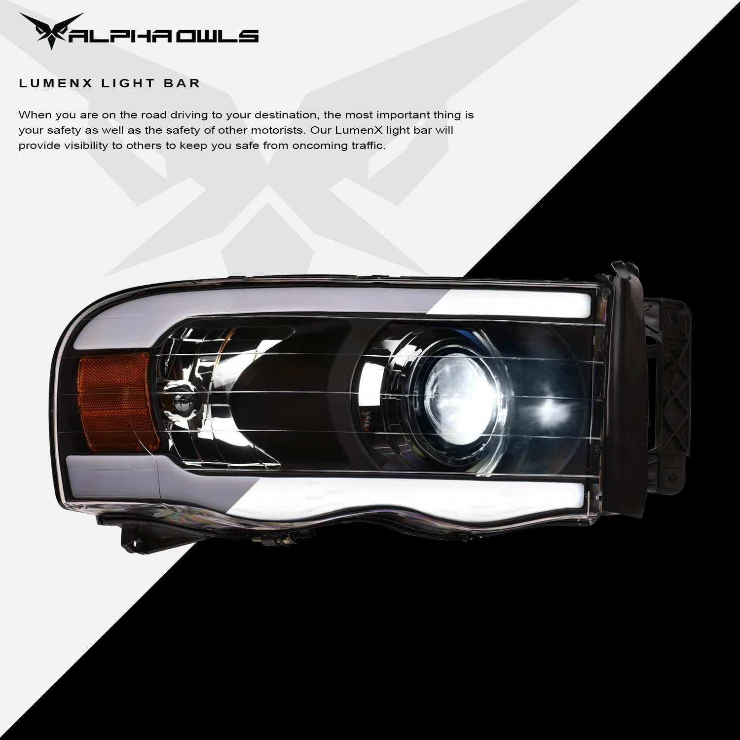 Alpha Owls 2003-2005 Dodge Ram 2500/3500 LMX Series LED Projector Headlights (LED Projector Black housing w/ LumenX Light Bar) - Image 4
