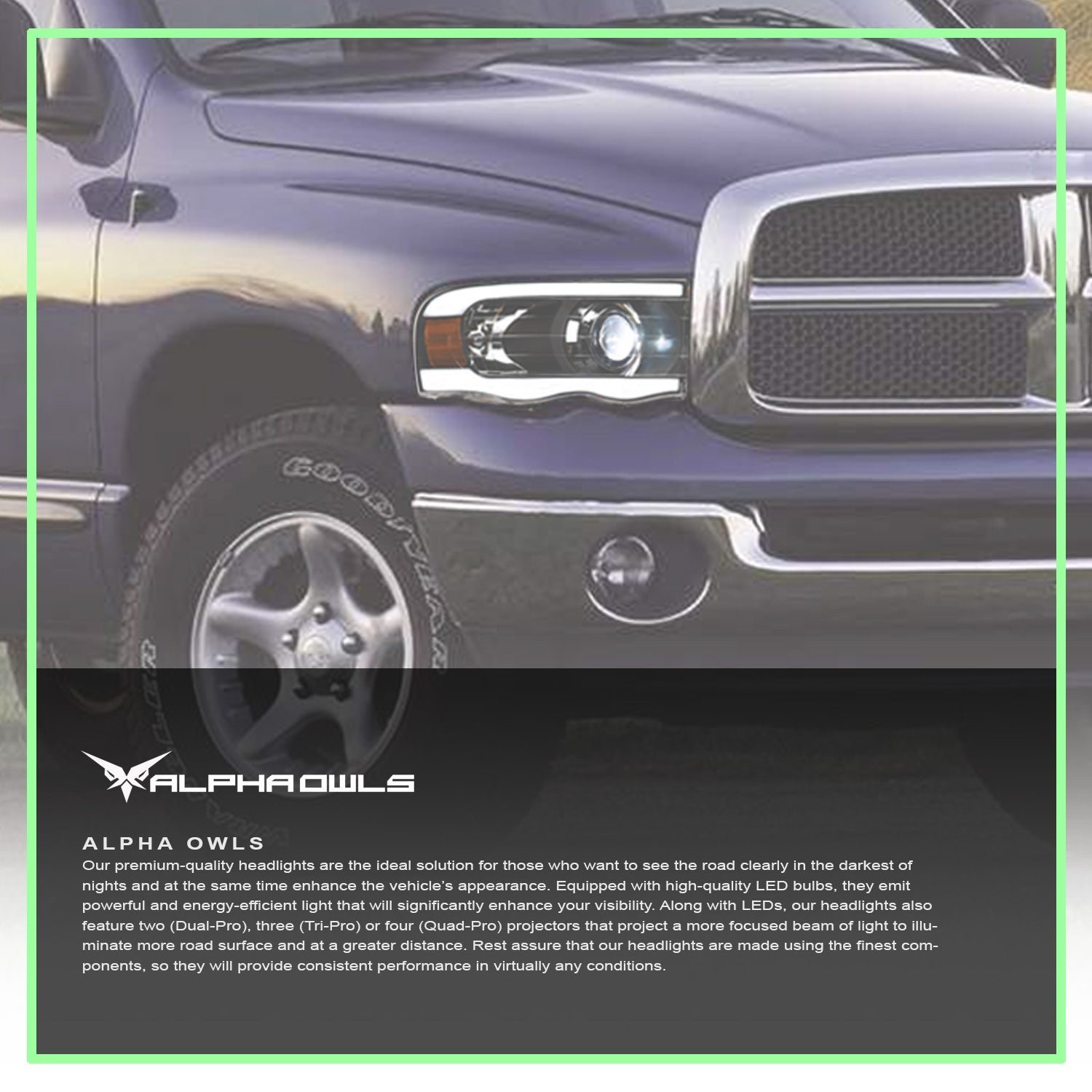 Alpha Owls 2003-2005 Dodge Ram 2500/3500 LMX Series LED Projector Headlights (LED Projector Black housing w/ LumenX Light Bar) - Image 7