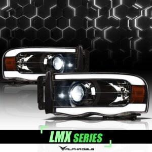 Alpha Owls 2003-2005 Dodge Ram 2500/3500 LMX Series LED Projector Headlights (LED Projector Black housing w/ LumenX Light Bar) - Image 1