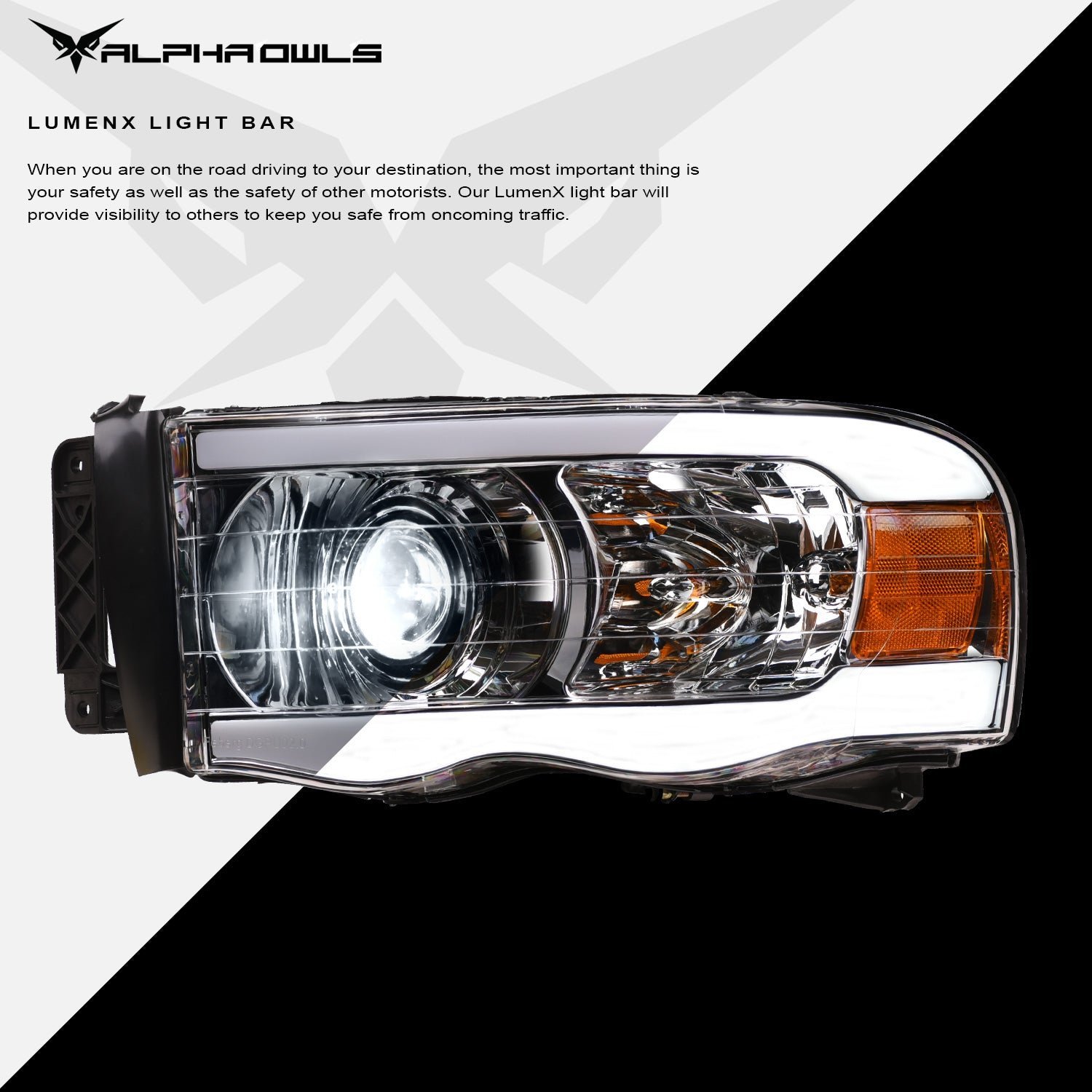 Alpha Owls 2003-2005 Dodge Ram 2500/3500 LMX Series LED Projector Headlights (LED Projector Chrome housing w/ LumenX Light Bar) - Image 4