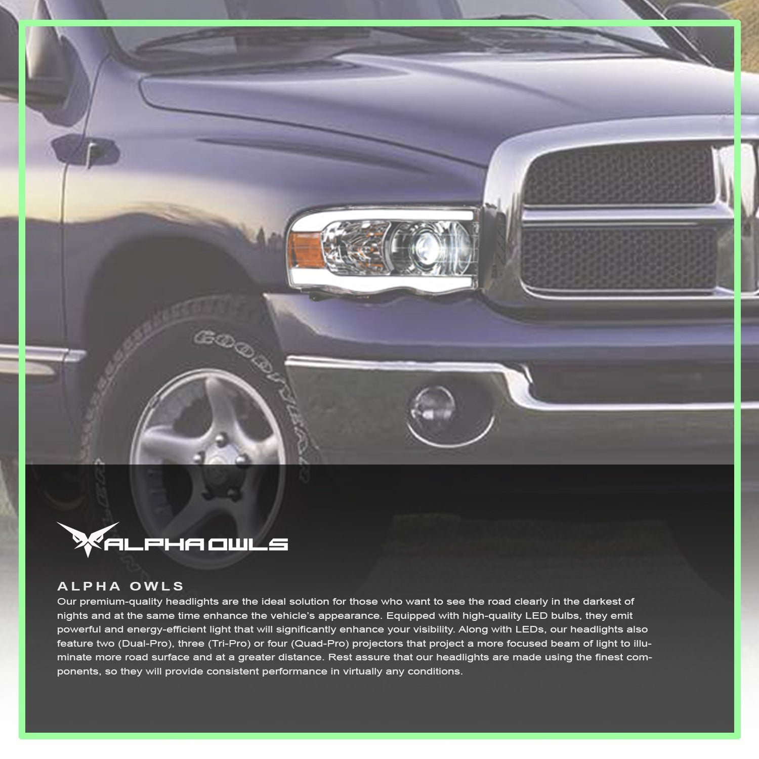 Alpha Owls 2003-2005 Dodge Ram 2500/3500 LMX Series LED Projector Headlights (LED Projector Chrome housing w/ LumenX Light Bar) - Image 7