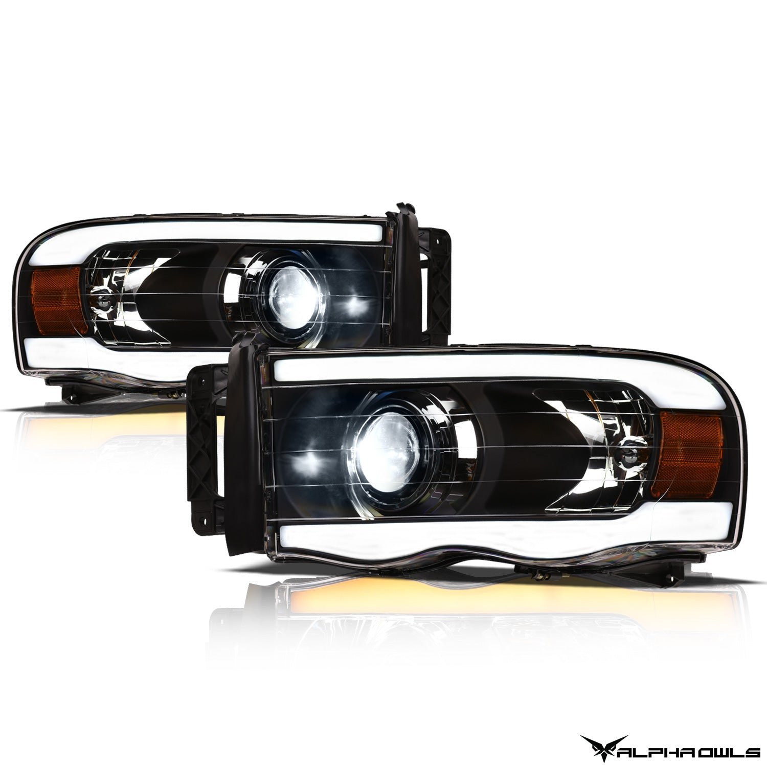 Alpha Owls 2003-2005 Dodge Ram 2500/3500 SQX Series LED Projector Headlights (LED Projector Black housing w/ Sequential Signal/LumenX Light Bar) - Image 2