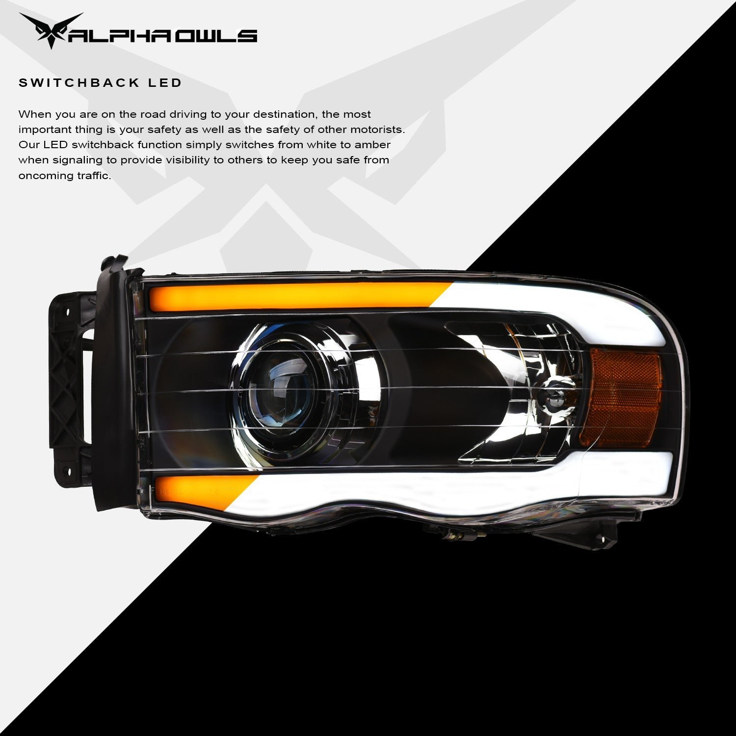 Alpha Owls 2003-2005 Dodge Ram 2500/3500 SQX Series LED Projector Headlights (LED Projector Black housing w/ Sequential Signal/LumenX Light Bar) - Image 4