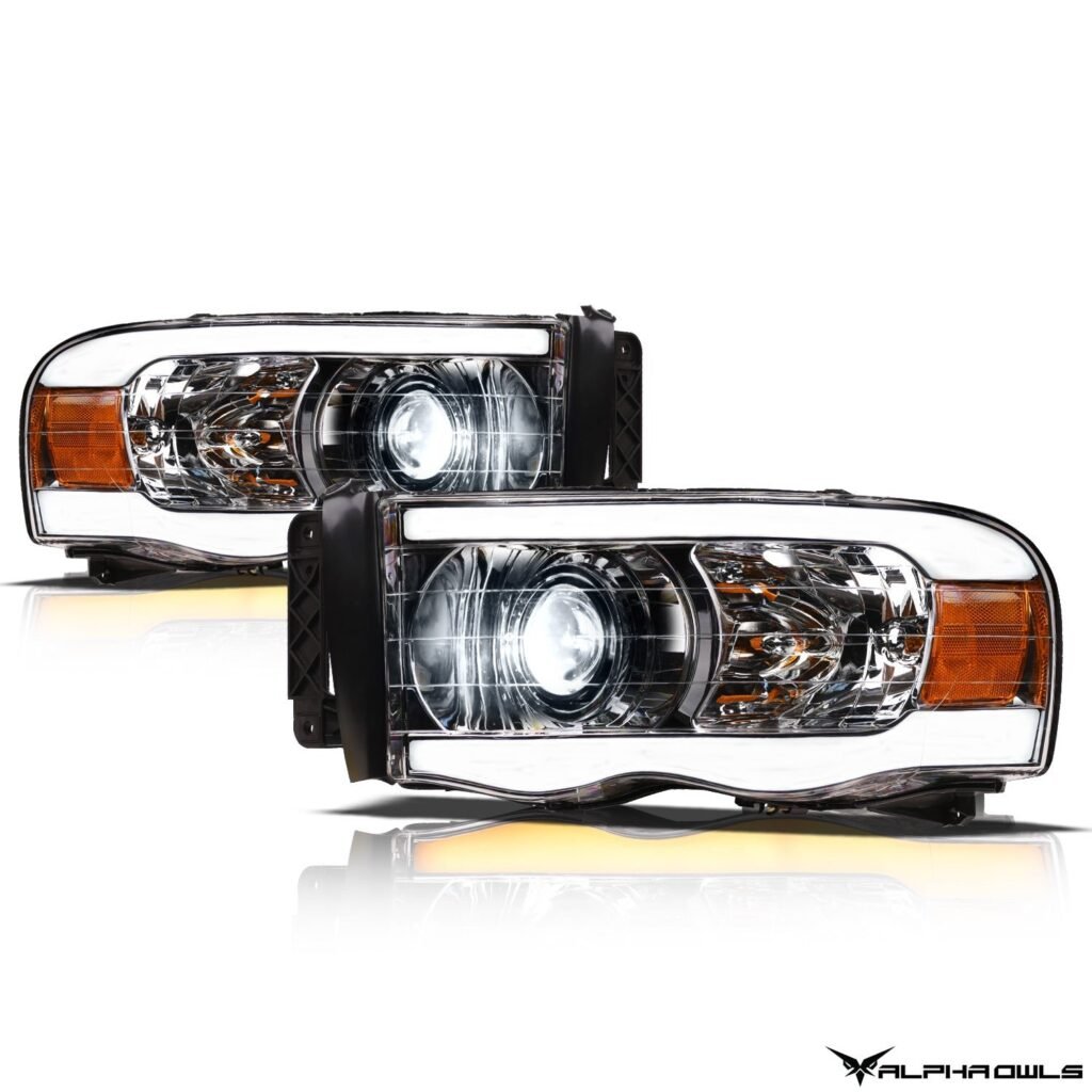 Alpha Owls 2002-2005 Dodge Ram 1500 SQX Series LED Projector Headlights (LED Projector Chrome housing w/ Sequential Signal/LumenX Light Bar)