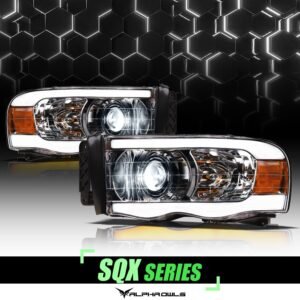Alpha Owls 2002-2005 Dodge Ram 1500 SQX Series LED Projector Headlights (LED Projector Chrome housing w/ Sequential Signal/LumenX Light Bar) - Image 1