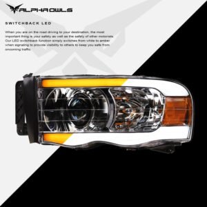Alpha Owls 2002-2005 Dodge Ram 1500 SQX Series LED Projector Headlights (LED Projector Chrome housing w/ Sequential Signal/LumenX Light Bar) - Image 4