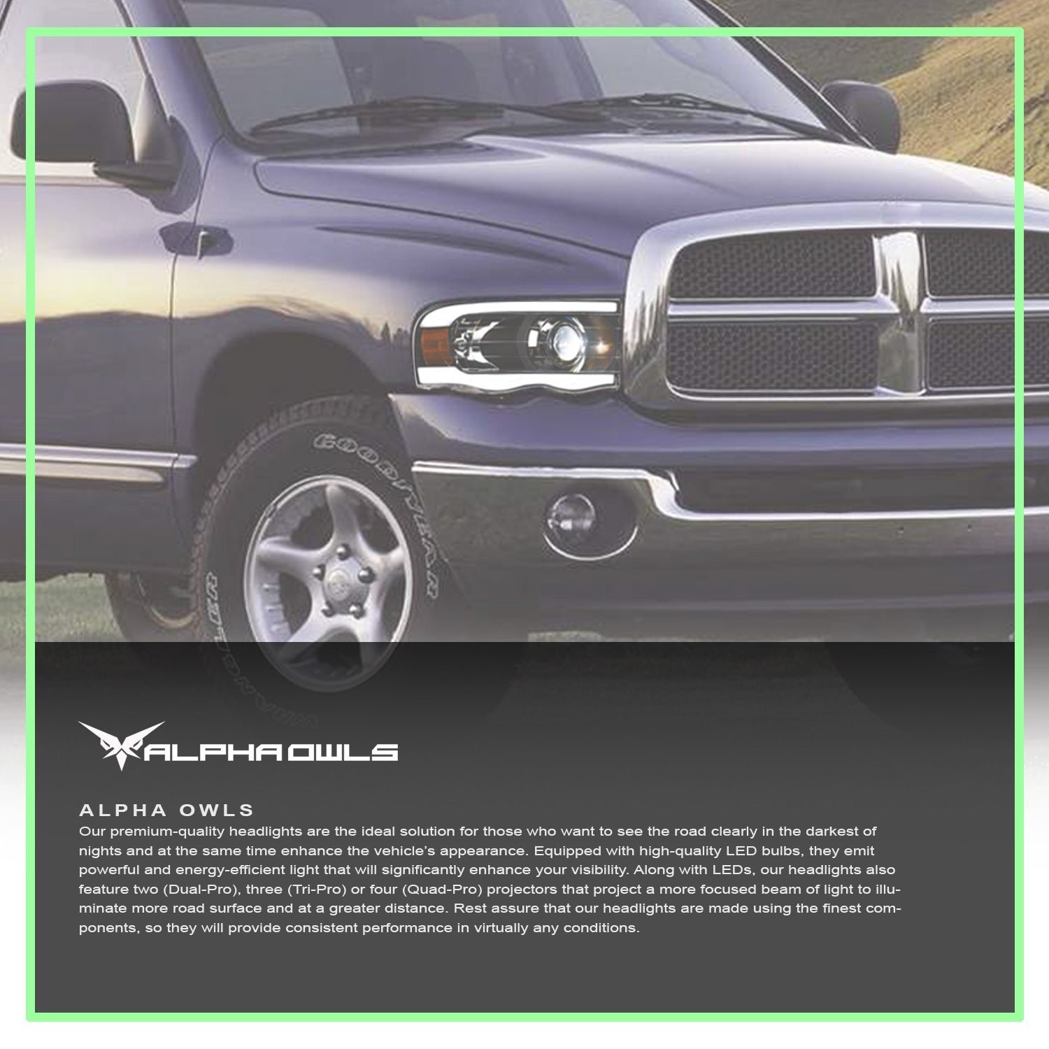 Alpha Owls 2002-2005 Dodge Ram 1500 SQX Series LED Projector Headlights (LED Projector Chrome housing w/ Sequential Signal/LumenX Light Bar) - Image 7