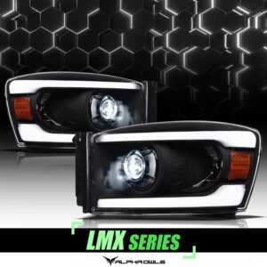 Alpha Owls 2006-2009 Dodge Ram 2500/3500 LMX Series LED Projector Headlights (LED Projector Black housing w/ LumenX Light Bar) - Image 1