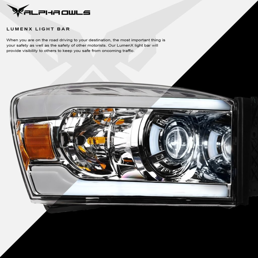 Alpha Owls 2006-2009 Dodge Ram 2500/3500 LMX Series LED Projector Headlights (LED Projector Chrome housing w/ LumenX Light Bar)