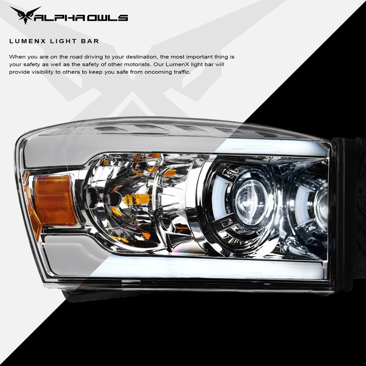 Alpha Owls 2006-2009 Dodge Ram 2500/3500 LMX Series LED Projector Headlights (LED Projector Chrome housing w/ LumenX Light Bar) - Image 4