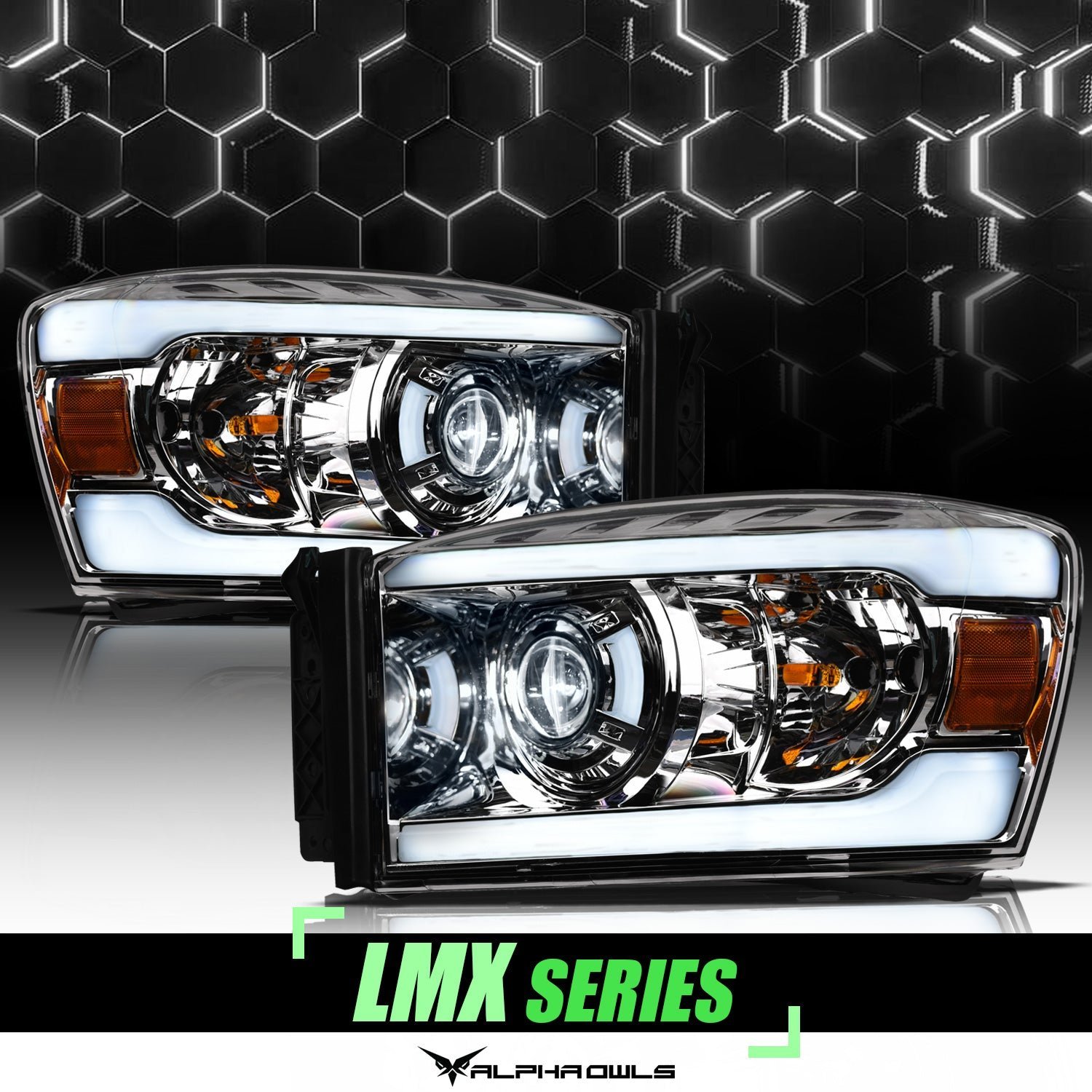 Alpha Owls 2006-2009 Dodge Ram 2500/3500 LMX Series LED Projector Headlights (LED Projector Chrome housing w/ LumenX Light Bar) - Image 1