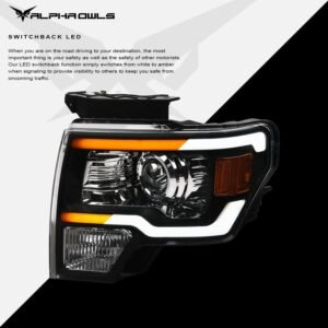 Alpha Owls 2009-2014 Ford F-150 (Excl. Models w/ factory Xenon) SQX Series LED Projector Headlights (LED Projector Black housing w/ Sequential Signal/LumenX Light Bar) - Image 4