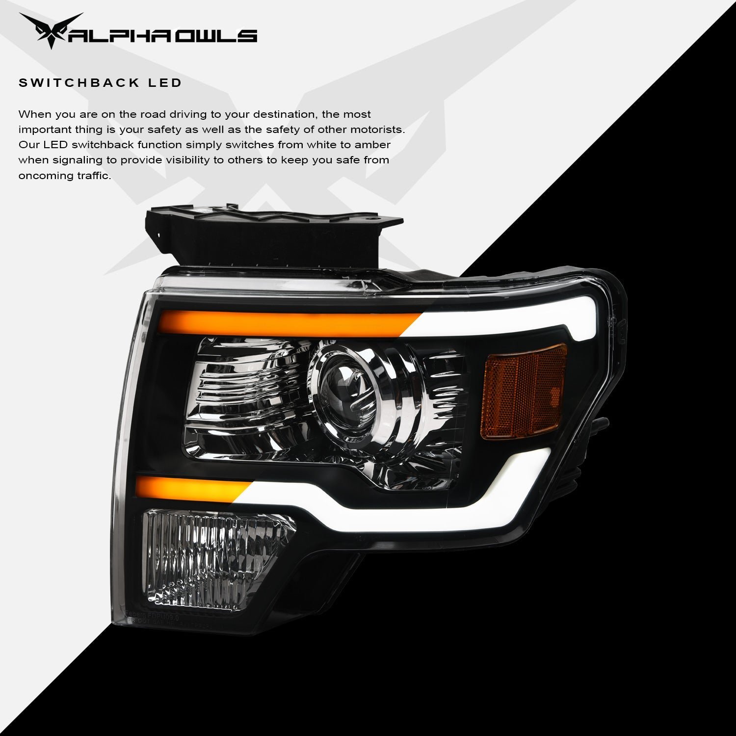 Alpha Owls 2009-2014 Ford F-150 (Excl. Models w/ factory Xenon) SQX Series LED Projector Headlights (LED Projector Black housing w/ Sequential Signal/LumenX Light Bar) - Image 4
