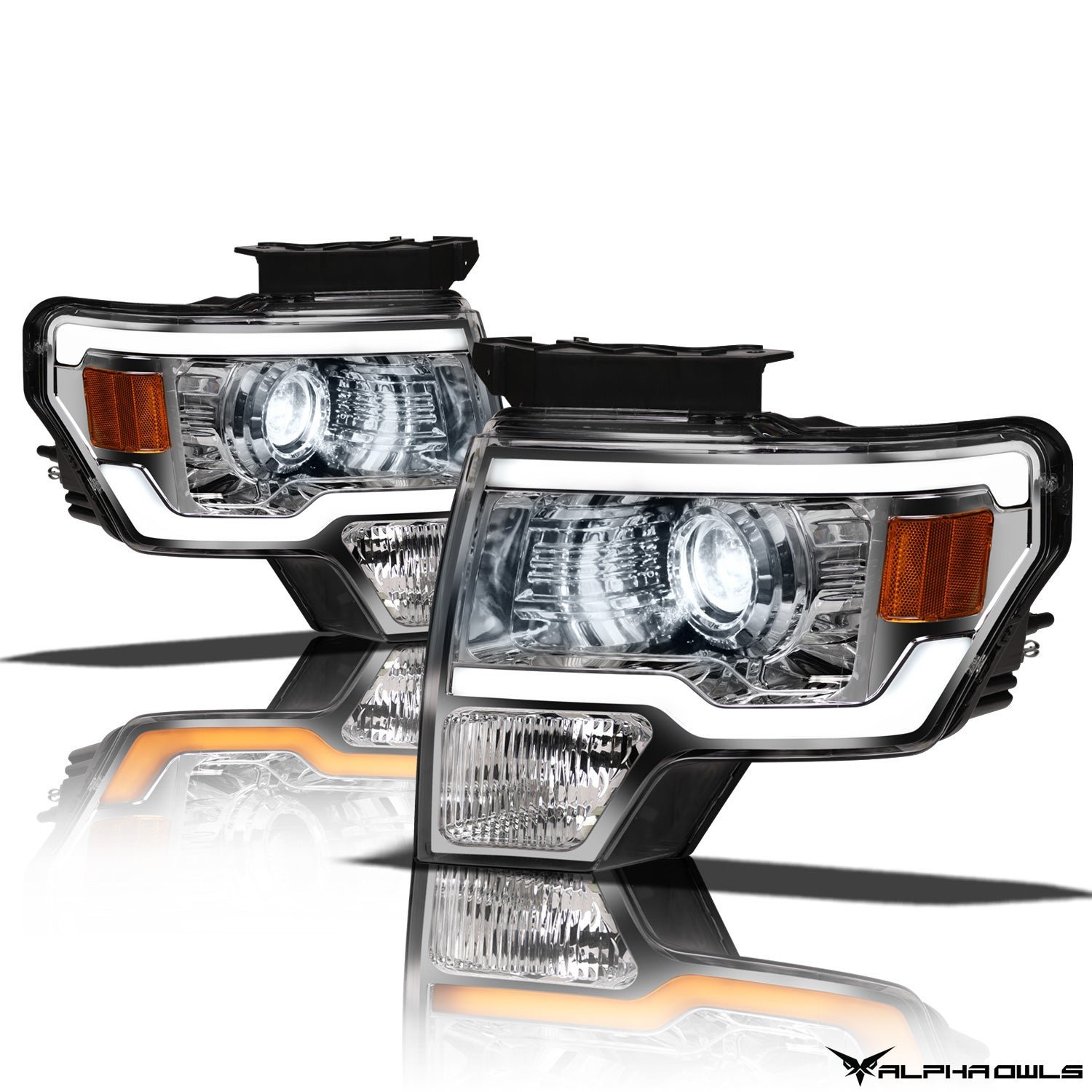 Alpha Owls 2009-2014 Ford F-150 (Excl. Models w/ factory Xenon) SQX Series LED Projector Headlights (LED Projector Chrome housing w/ Sequential Signal/LumenX Light Bar) - Image 2