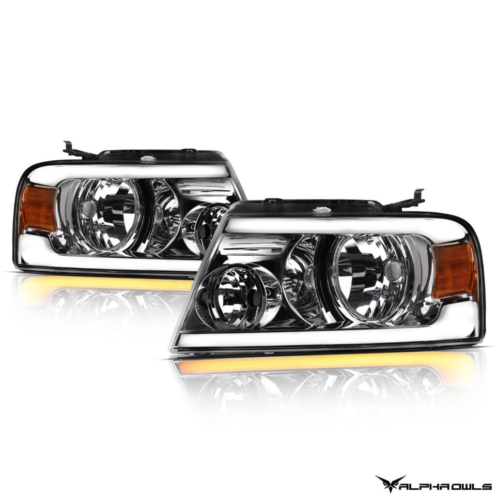 Alpha Owls 2006-2008 Lincoln Mark-LT SQ Series Headlights (Crystal Headlights Chrome housing w/ Sequential Signal/LumenX Light Bar)