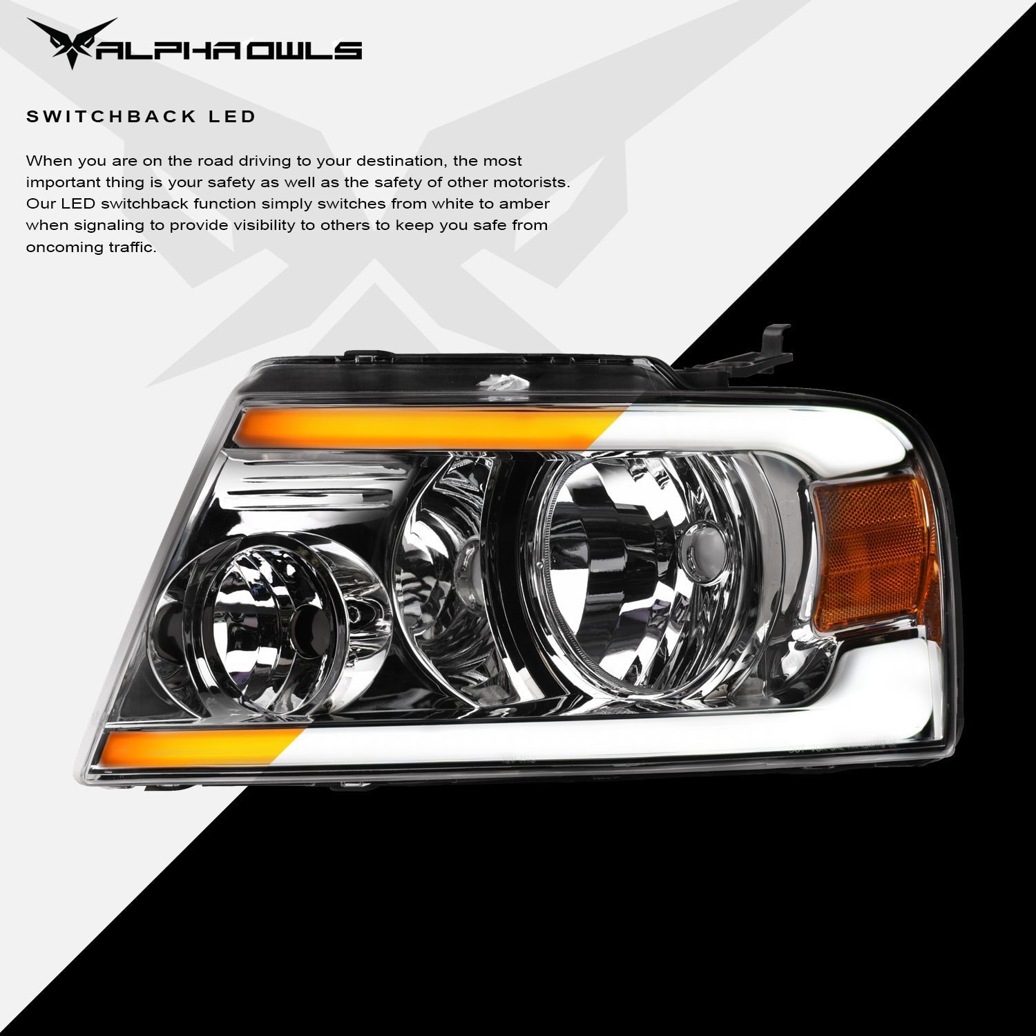 Alpha Owls 2006-2008 Lincoln Mark-LT SQ Series Headlights (Crystal Headlights Chrome housing w/ Sequential Signal/LumenX Light Bar) - Image 4