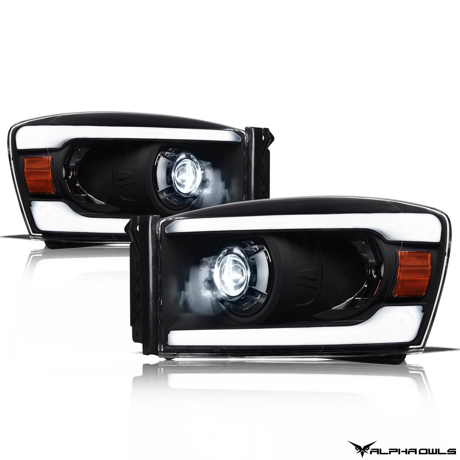 Alpha Owls 2006-2009 Dodge Ram 2500/3500 LMX Series LED Projector Headlights (LED Projector Black housing w/ LumenX Light Bar) - Image 2