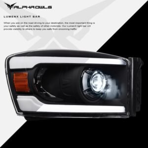Alpha Owls 2006-2009 Dodge Ram 2500/3500 LMX Series LED Projector Headlights (LED Projector Black housing w/ LumenX Light Bar) - Image 4