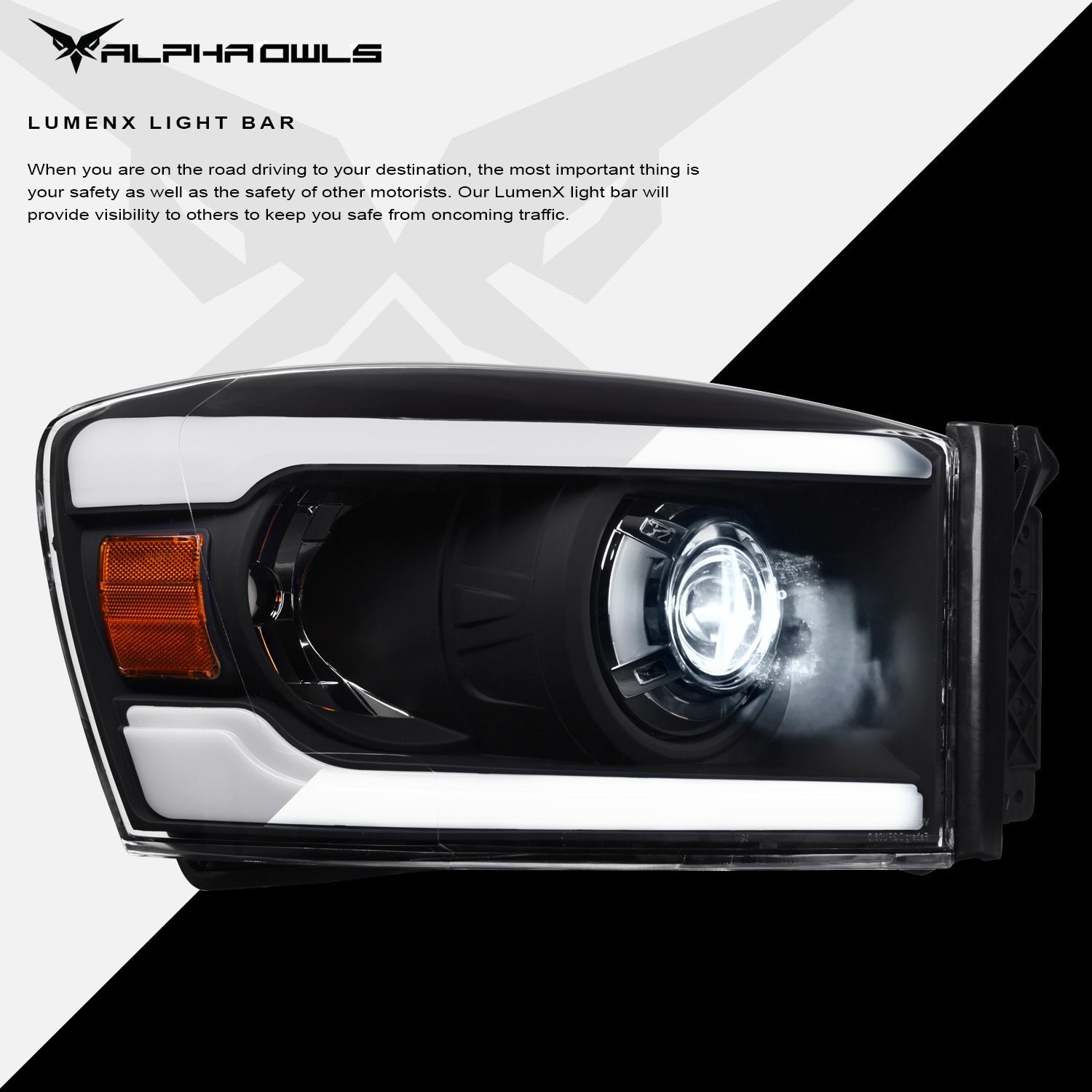 Alpha Owls 2006-2009 Dodge Ram 2500/3500 LMX Series LED Projector Headlights (LED Projector Black housing w/ LumenX Light Bar) - Image 4