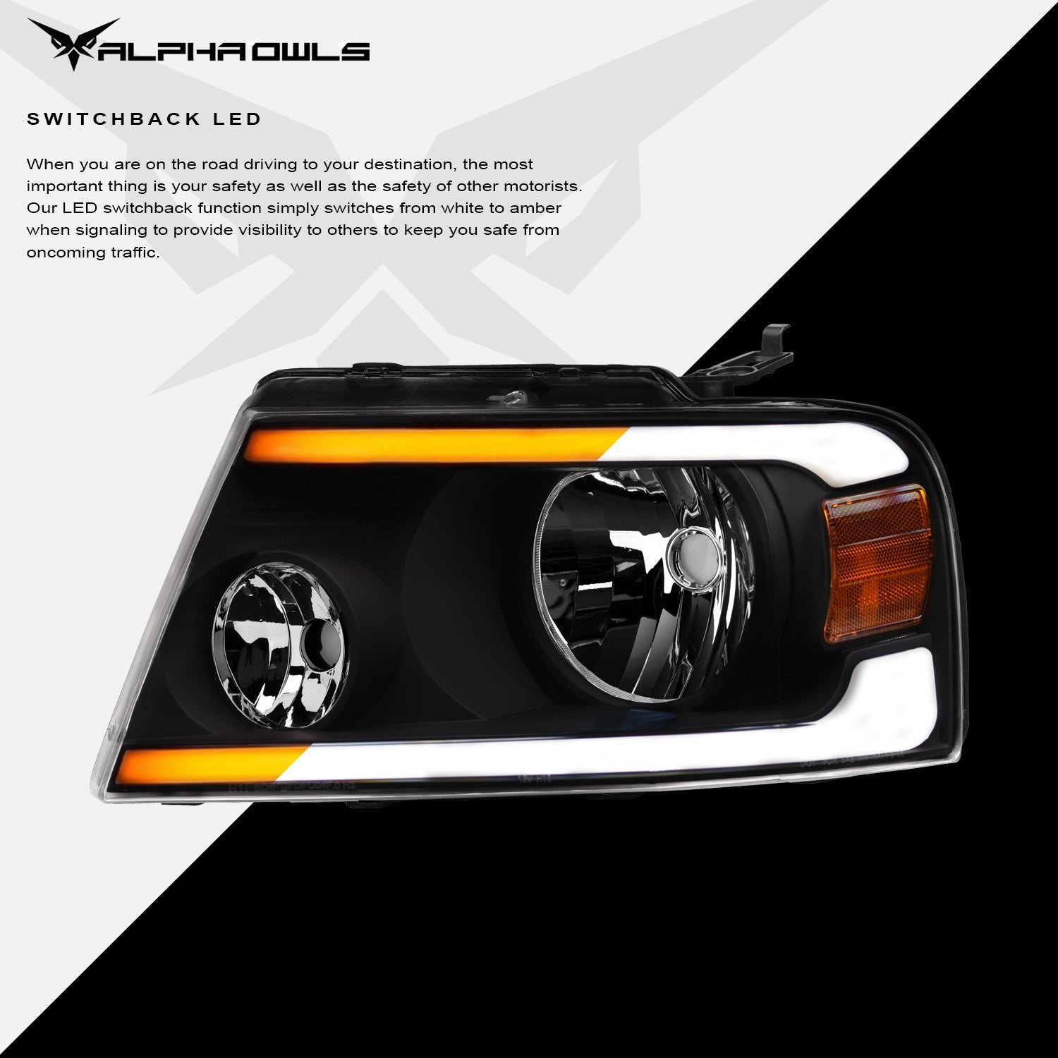 Alpha Owls 2006-2008 Lincoln Mark-LT SQ Series Headlights (Crystal Headlights Black housing w/ Sequential Signal/LumenX Light Bar) - Image 4