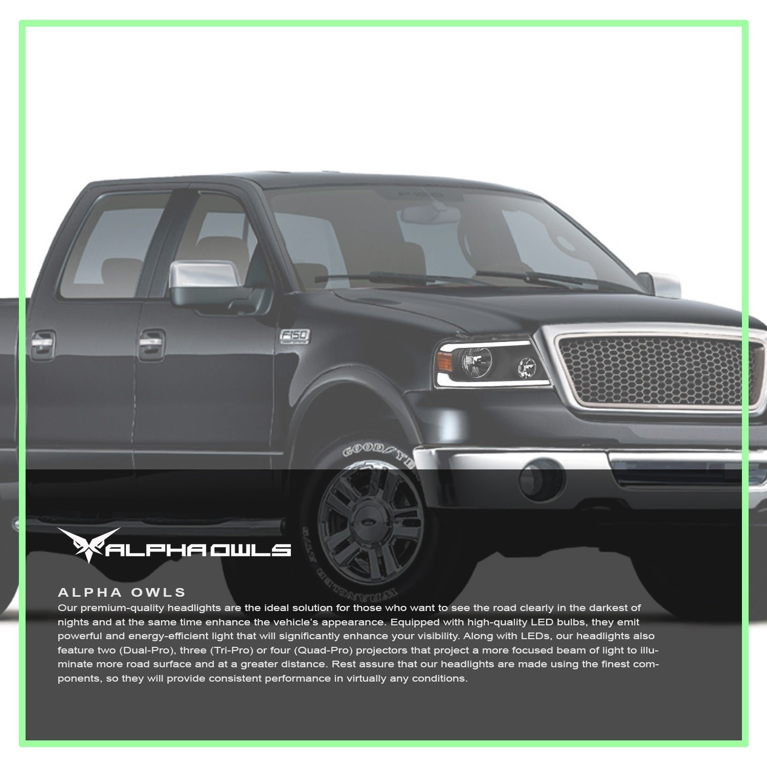 Alpha Owls 2006-2008 Lincoln Mark-LT SQ Series Headlights (Crystal Headlights Black housing w/ Sequential Signal/LumenX Light Bar) - Image 7