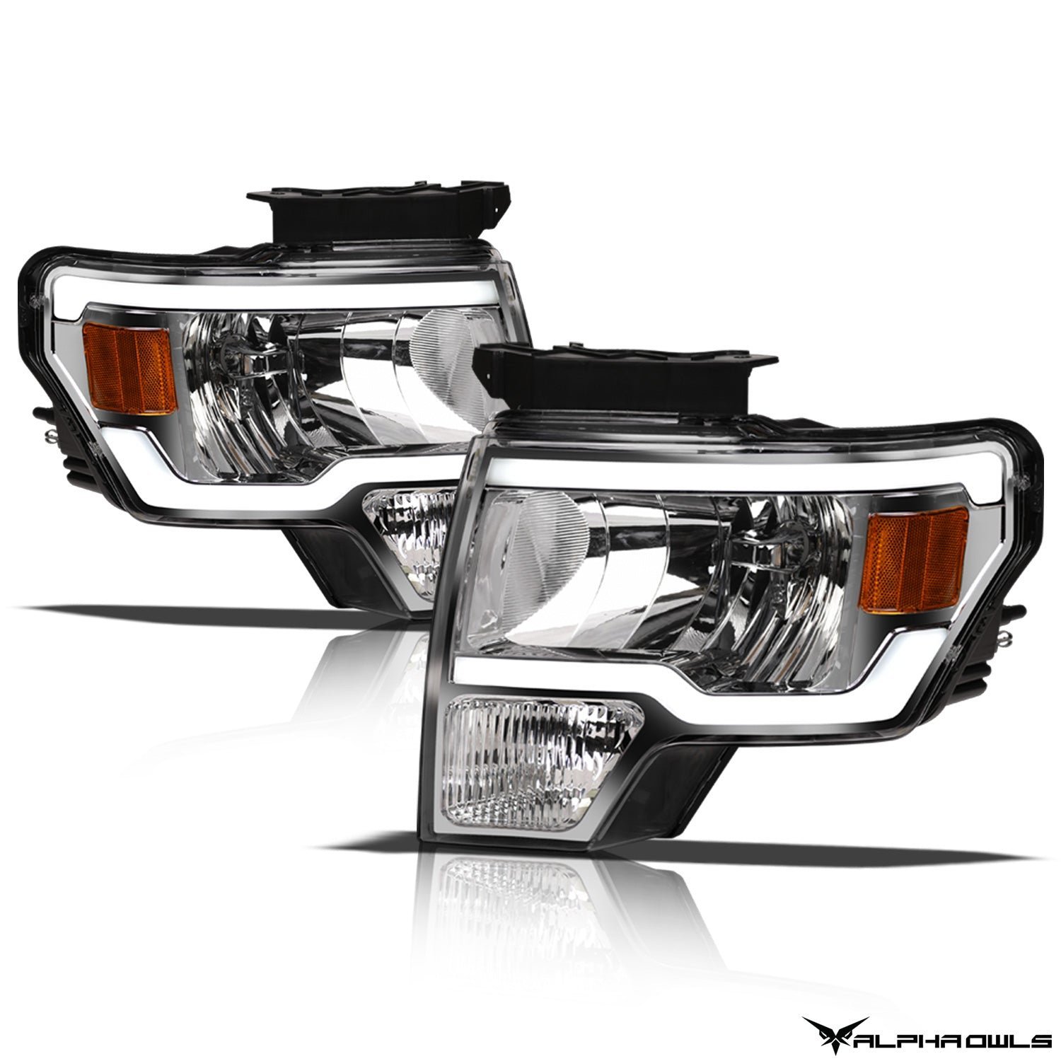 Alpha Owls 2009-2004 Ford F-150 (Excl. Models w/ factory Xenon) LM Series Headlights (Crystal Headlights Chrome housing w/ LumenX Light Bar) - Image 2