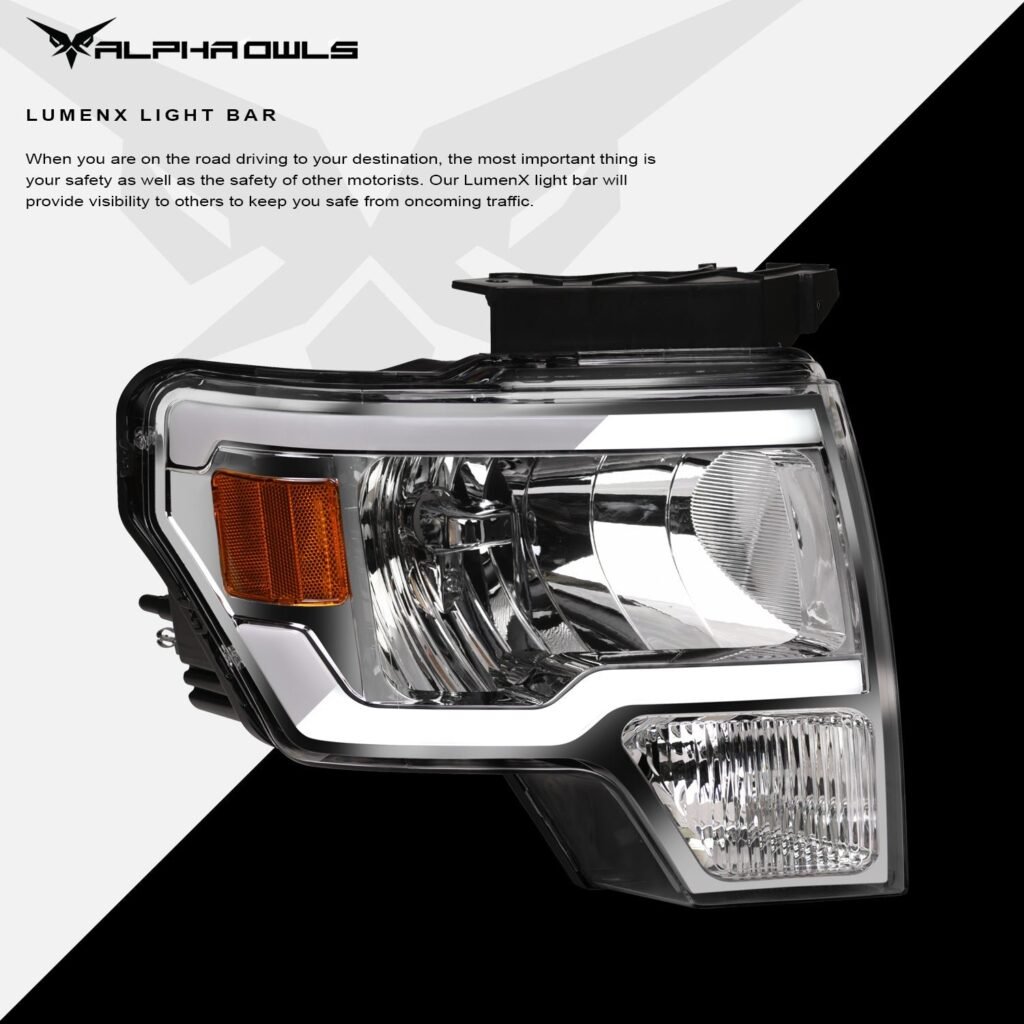 Alpha Owls 2009-2004 Ford F-150 (Excl. Models w/ factory Xenon) LM Series Headlights (Crystal Headlights Chrome housing w/ LumenX Light Bar)