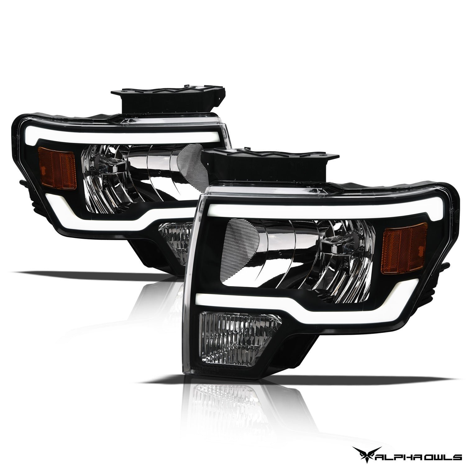 Alpha Owls 2009-2014 Ford F-150 (Excl. Models w/ factory Xenon) LM Series Headlights (Crystal Headlights Black housing w/ LumenX Light Bar) - Image 2