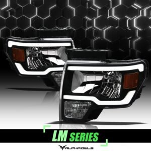 Alpha Owls 2009-2014 Ford F-150 (Excl. Models w/ factory Xenon) LM Series Headlights (Crystal Headlights Black housing w/ LumenX Light Bar) - Image 1
