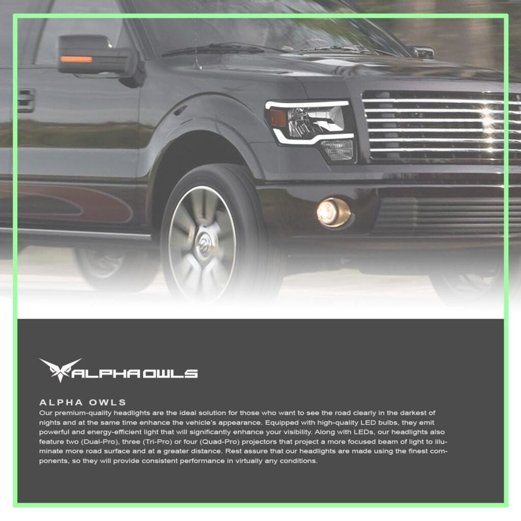 Alpha Owls 2009-2014 Ford F-150 (Excl. Models w/ factory Xenon) LM Series Headlights (Crystal Headlights Black housing w/ LumenX Light Bar)
