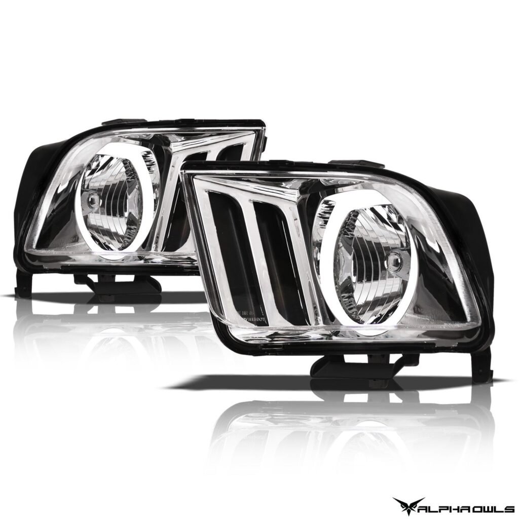 Alpha Owls 2005-2009 Ford Mustang LM Series Headlights (Crystal Headlights Chrome housing w/ LumenX Halo)