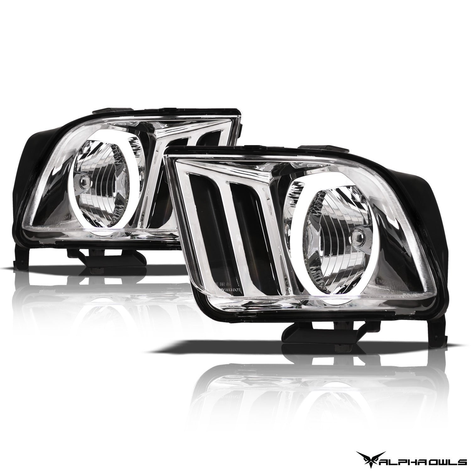 Alpha Owls 2005-2009 Ford Mustang LM Series Headlights (Crystal Headlights Chrome housing w/ LumenX Halo) - Image 2