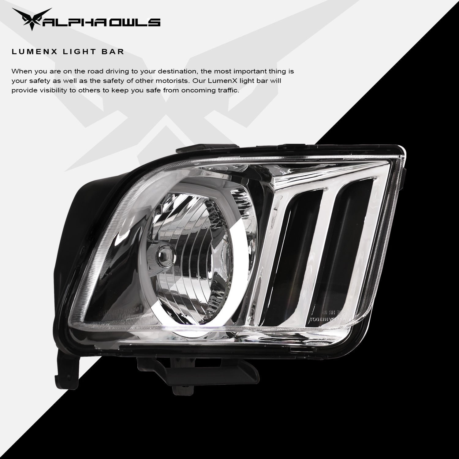 Alpha Owls 2005-2009 Ford Mustang LM Series Headlights (Crystal Headlights Chrome housing w/ LumenX Halo) - Image 4