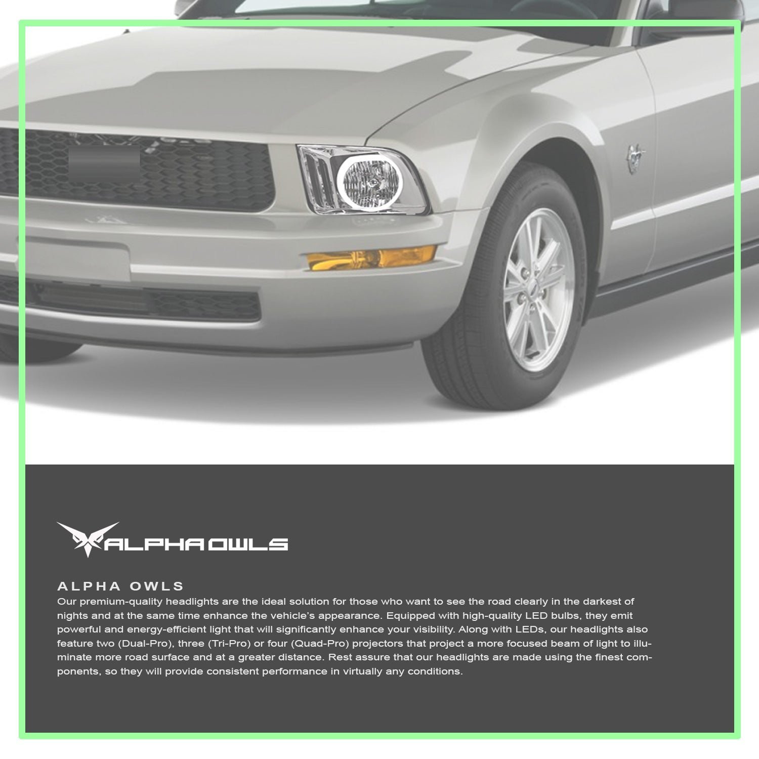 Alpha Owls 2005-2009 Ford Mustang LM Series Headlights (Crystal Headlights Chrome housing w/ LumenX Halo) - Image 7