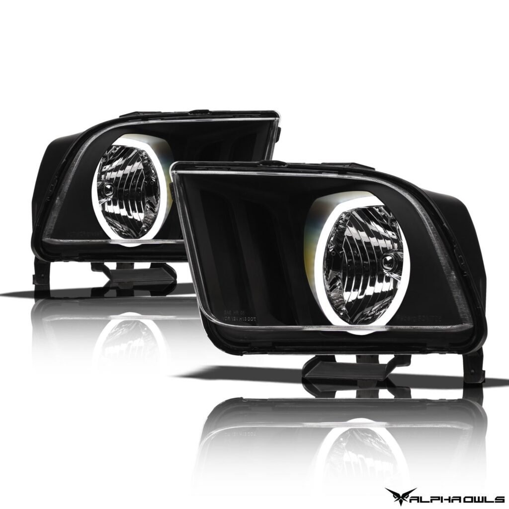 Alpha Owls 2005-2009 Ford Mustang LM Series Headlights (Crystal Headlights Black housing w/ LumenX Halo)