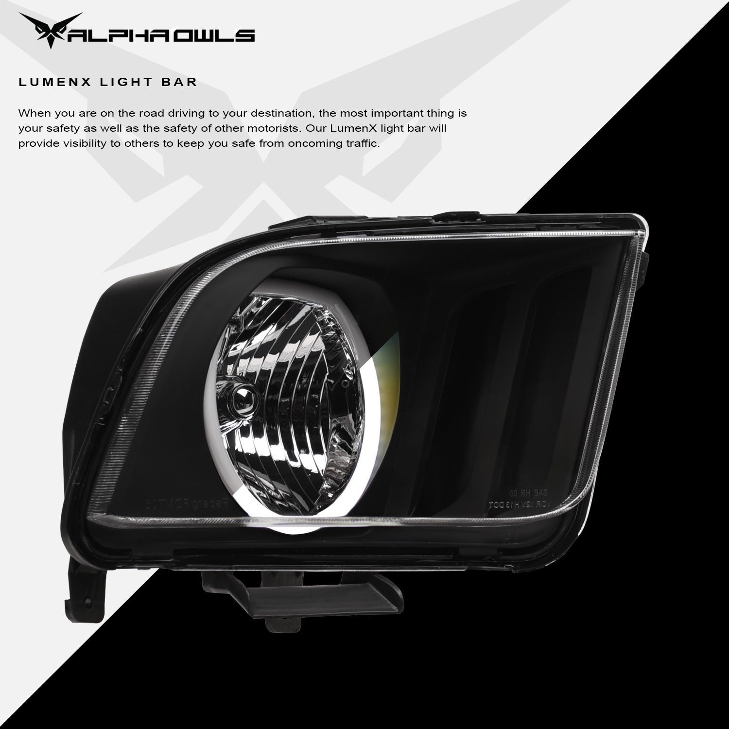 Alpha Owls 2005-2009 Ford Mustang LM Series Headlights (Crystal Headlights Black housing w/ LumenX Halo) - Image 4
